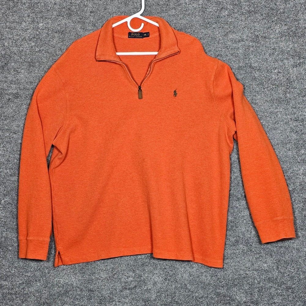 Polo Ralph Lauren Mens XXL Orange 1/4 Zip Pullover 100% Cotton Pony Logo Sweater